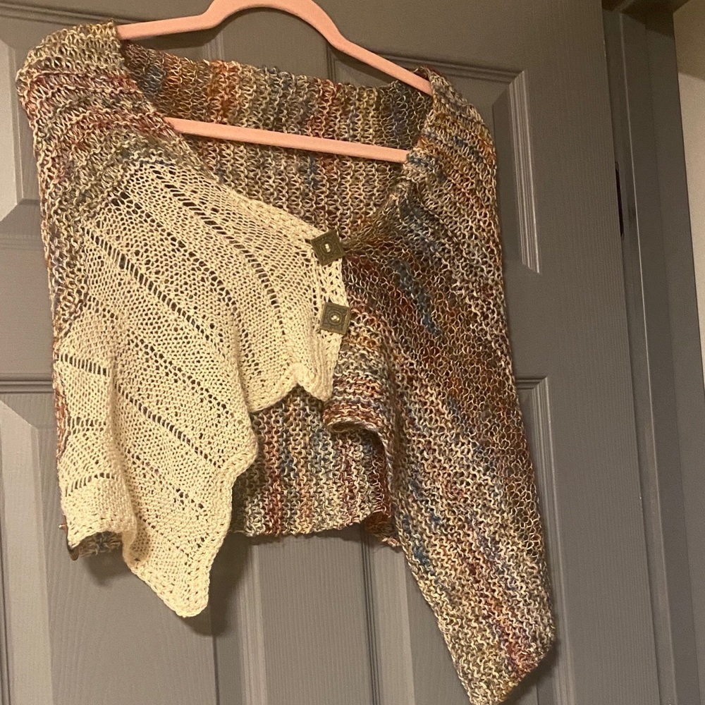 Multicolor Knit Women's Poncho Handmade with Decorative buttons Boho